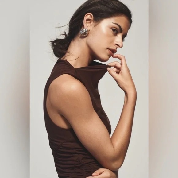 NWT By Anthropologie Ruched Mock-Neck Knit Dress Sz L - Picture 8 of 10